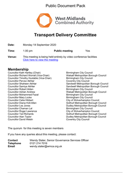(Public Pack)Agenda Document for Transport Delivery Committee, 14