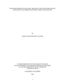 Argentina and the International Monetary Fund Through Economic Crisis and Recovery