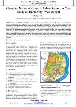 Changing Nature of Crime in Urban Region: a Case Study on Haora City, West Bengal