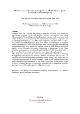 “The Consciousness Evolution”: Identification and Re-Identification After the Umbrella Movement in Hong Kong Chan Wai Yin, H