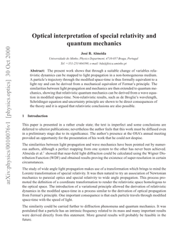 Optical Interpretation of Special Relativity and Quantum Mechanics