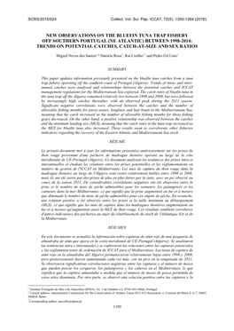 New Observations on the Bluefin Tuna Trap Fishery Off Southern Portugal (Ne Atlantic) Between 1998-2014: Trends on Potential Catches, Catch-At-Size and Sex Ratios