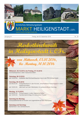 Herbstkirchweih in Heiligenstadt I. Ofr. Von Mittwoch, 05.10.2016, Bis Montag, 10.10.2016