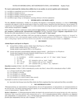 NOTES on MINDREADING, METAREPRESENTATION, and MIMESIS Stephen Neale