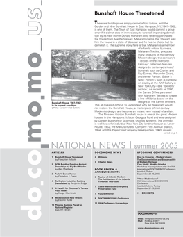 NATIONAL NEWS | Summer 2005 ARTICLES DOCOMOMO NEWS UPCOMING CONFERENCES