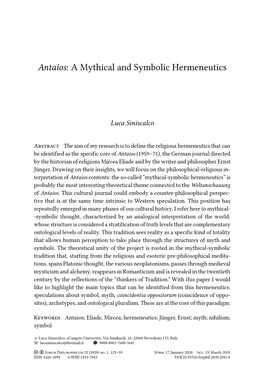 Antaios: a Mythical and Symbolic Hermeneutics