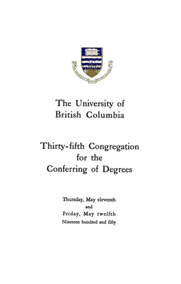 The University of British Columbia Thirty-Fifth Congregation for The