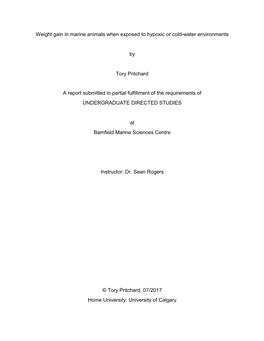 Weight Gain in Marine Animals When Exposed to Hypoxic Or Cold-Water Environments