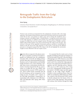 Retrograde Traffic from the Golgi to the Endoplasmic Reticulum