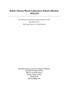 Robert Stassen Burris Laboratory School Collection MSS.253