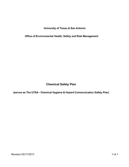 Serves As the UTSA - Chemical Hygiene & Hazard Communication Safety Plan)