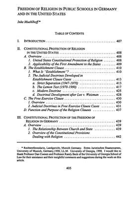 Freedom of Religion in Public Schools in Germany and in the United States