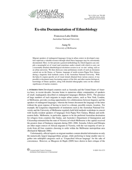Ex-Situ Documentation of Ethnobiology