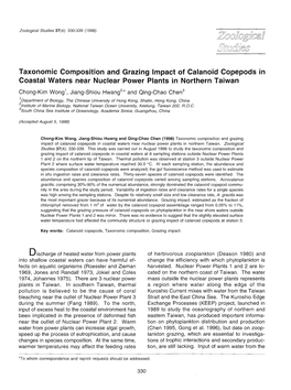 Taxonomic Composition and Grazing Impact of Calanoid Copepods in Coastal Waters Near Nuclear Power Plants in Northern Taiwan