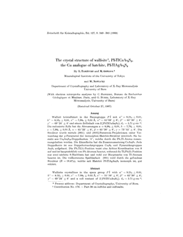 The Crystal Structure of Wallisite\ Pbtlcuas2ss, the Cu Analogue of Hatchite, Pbtlagas2ss