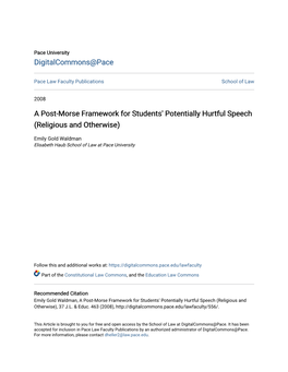 A Post-Morse Framework for Students' Potentially Hurtful Speech (Religious and Otherwise)