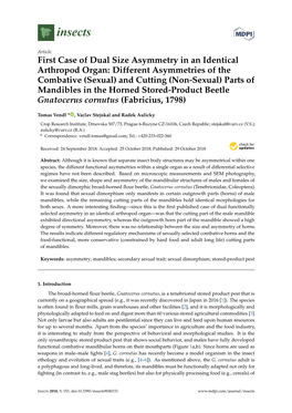 Different Asymmetries of the Combative (Sexual) and Cutting (Non-Sexual) Parts of Mandibles in the Horned Stored-Product Beetle Gnatocerus Cornutus (Fabricius, 1798)