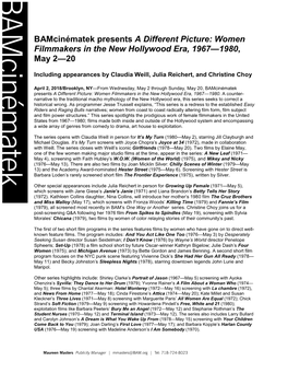 Women Filmmakers in the New Hollywood Era, 1967—1980, May 2—20