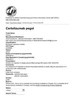 Certolizumab Pegol > Printer-Friendly PDF