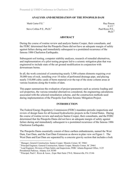 Analysis and Remediation of the Pinopolis Dam