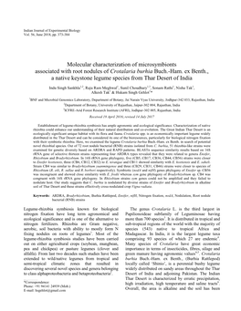 Molecular Characterization of Microsymbionts Associated with Root Nodules of Crotalaria Burhia Buch.-Ham