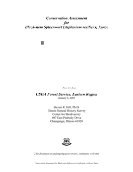 Conservation Assessment for Black-Stem Spleenwort (Asplenium Resiliens) Kunze