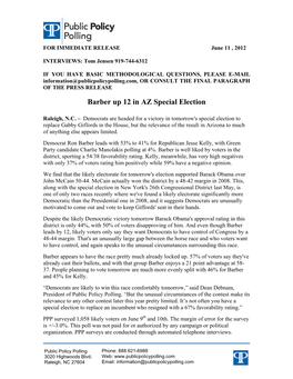 Barber up 12 in AZ Special Election