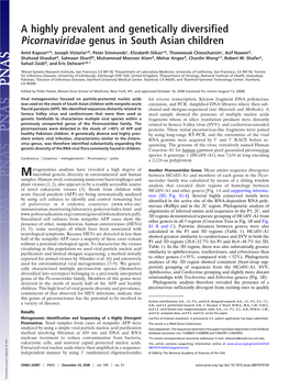 A Highly Prevalent and Genetically Diversified Picornaviridae Genus in South Asian Children