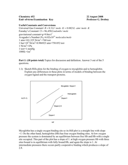 Of-Term Examination Key Professor G. Drobny Useful Constants And