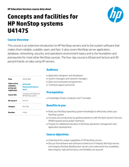 Concepts and Facilities for HP Nonstop Systems U4147S