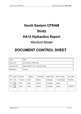 South Eastern CFRAM Study HA12 Hydraulics Report Wexford Model DOCUMENT CONTROL SHEET