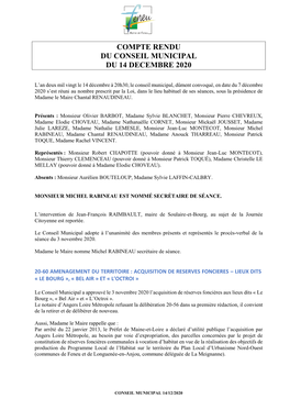 Compte Rendu Du Conseil Municipal Du 14 Decembre 2020