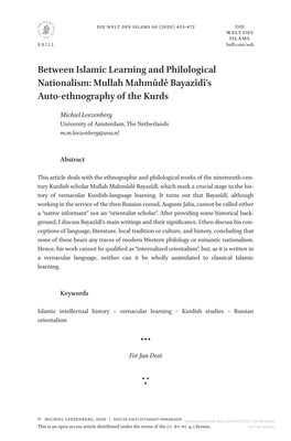 Mullah Mahmûdê Bayazîdî's Auto-Ethnography of the Kurds