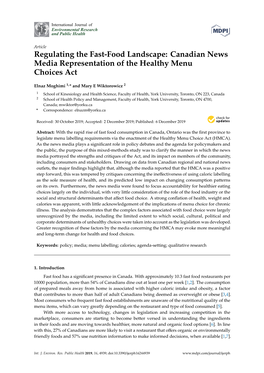 Regulating the Fast-Food Landscape: Canadian News Media Representation of the Healthy Menu Choices Act