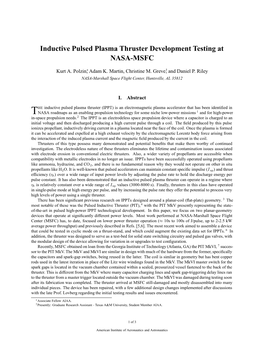 Inductive Pulsed Plasma Thruster Development Testing at NASA-MSFC
