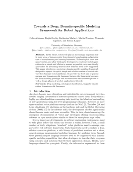 Towards a Deep, Domain-Specific Modeling Framework for Robot