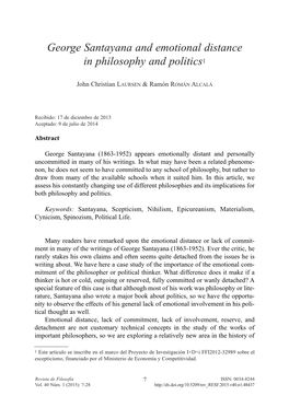 George Santayana and Emotional Distance in Philosophy and Politics1