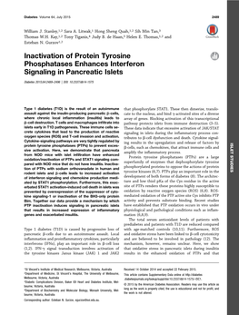 Inactivation of Protein Tyrosine Phosphatases Enhances Interferon Signaling in Pancreatic Islets