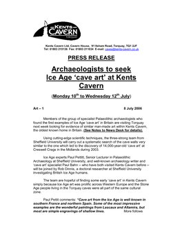 Kents Cavern CAVE ART Release