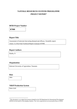 Natural Resources Systems Programme Project Report1