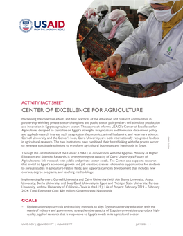 USAID/Egypt Activity Fact Sheet: Center of Excellence for Agriculture