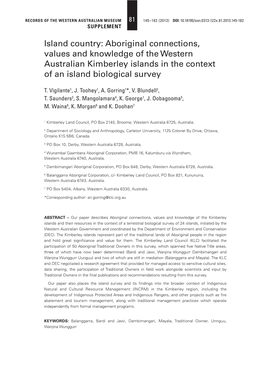 Island Country: Aboriginal Connections, Values and Knowledge of the Western Australian Kimberley Islands in the Context of an Island Biological Survey