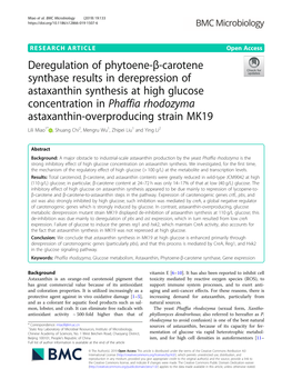 Deregulation of Phytoene-Β-Carotene Synthase Results in Derepression Of