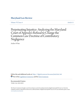 Analyzing the Maryland Court of Appeals's Refusal to Change The