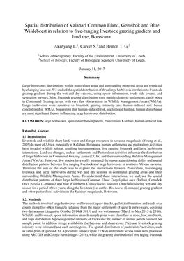 Spatial Distribution of Kalahari Common Eland, Gemsbok and Blue Wildebeest in Relation to Free-Ranging Livestock Grazing Gradient and Land Use, Botswana