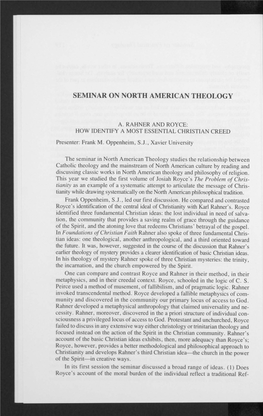 Seminar on North American Theology