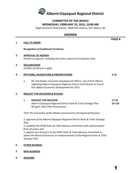 ALBERNI-CLAYOQUOT REGIONAL DISTRICT ECONOMIC DEVELOPMENT STRATEGY – 1998 Prepared by the Economic Development Commission RECOMMENDATIONS COMMENTS 1