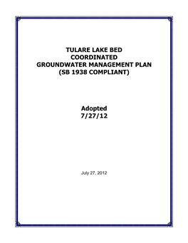 Tulare Lake Bed Coordinated Groundwater Management Plan (Sb 1938 Compliant)