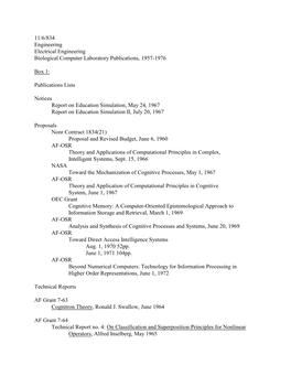 11/6/834 Engineering Electrical Engineering Biological Computer Laboratory Publications, 1957-1976