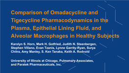 Comparison of Omadacycline and Tigecycline Pharmacodynamics in the Plasma, Epithelial Lining Fluid, and Alveolar Macrophages in Healthy Subjects